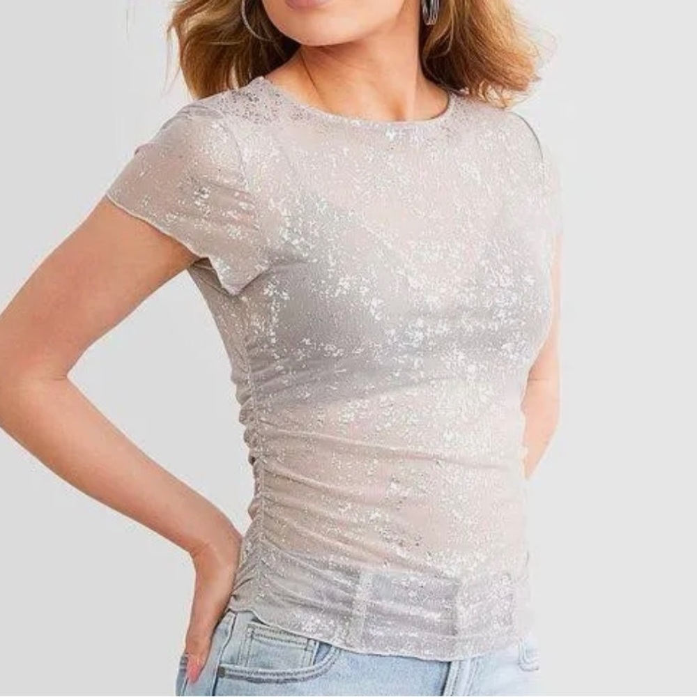 Gilded Intent Silver Foil Mesh Top